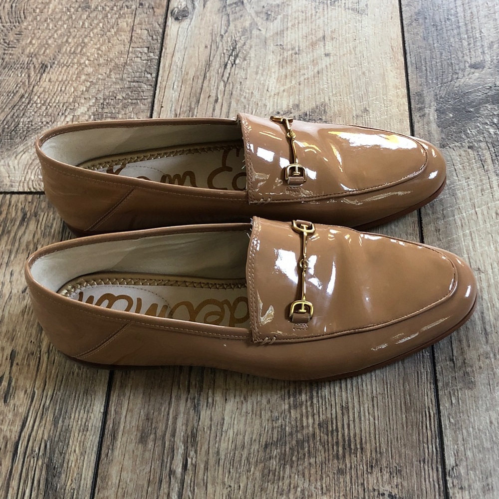 Sam Edelman Loraine Bit Loafers Tan Neutral Patent Leather Shoes Womens Size 9